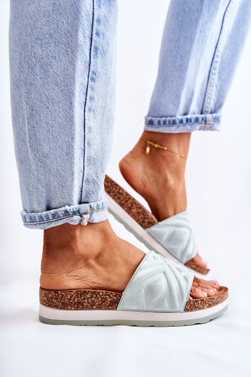 Dámske semišové žabky na masívnej platforme Green Heritta