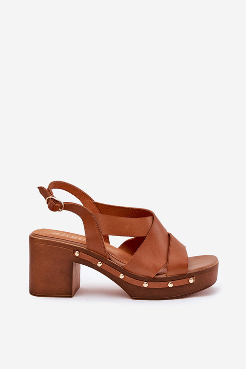 Kožené Sandále Na Opätku Zazoo 1081 Hnedé