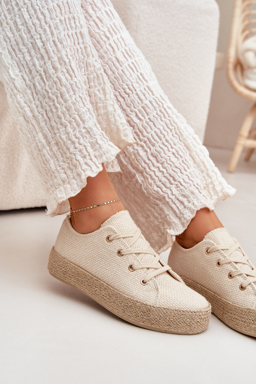 Dámske Tenisky Na Platforme S Pleteninou Béžové Princa