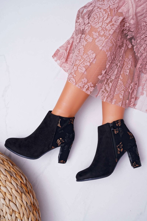 Dámské Kotníkové Boty Sergio Leone Zlaté Květiny Folk černé Eros2