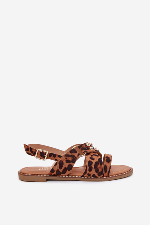 Dámské sandály na plochém podpatku se zlatými hroty panterka Zanira