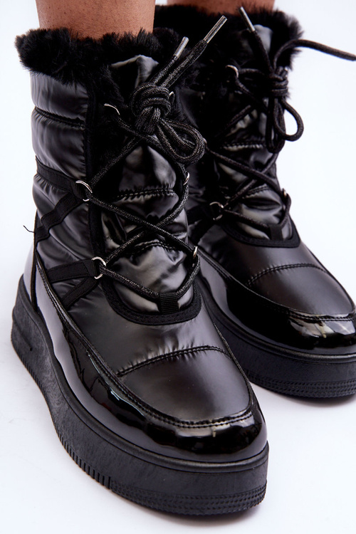 Dámske šnurované snehové topánky s čiernou kožušinou Lexxina