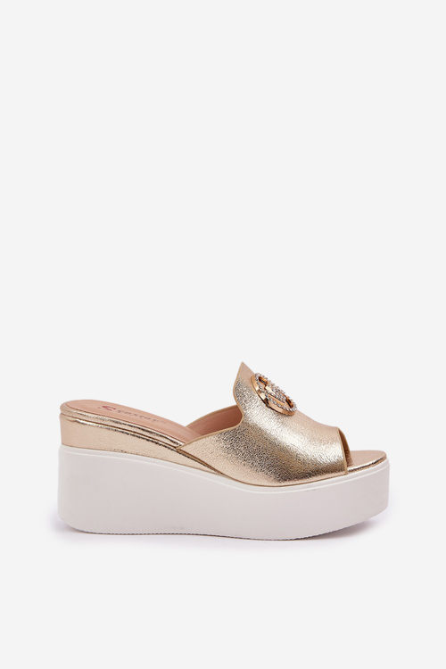 Sandal na platformě a klínu se zdobením zlaté Nanessia