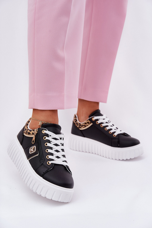 Dámské Sportovní Boty Na Platformě Z Eko Kůže Panther Černé Velionna