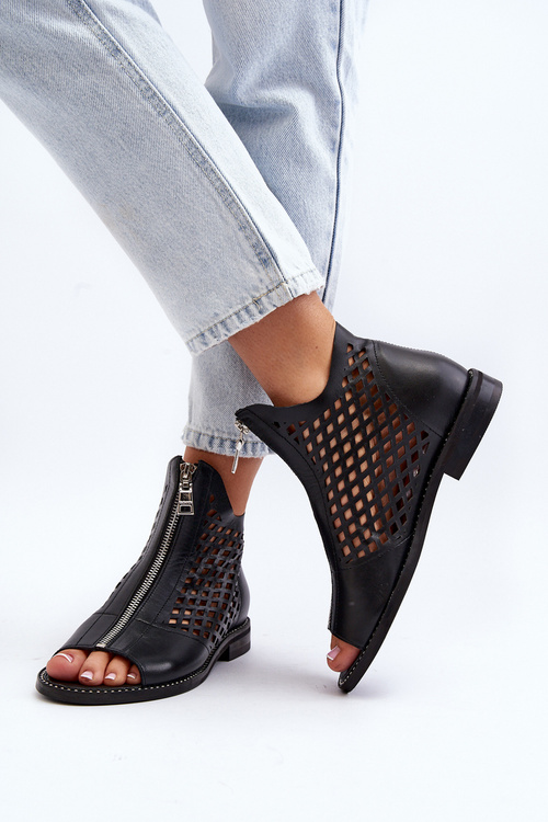 Zazoo 977/L Kožené vyšívané sandály na zip