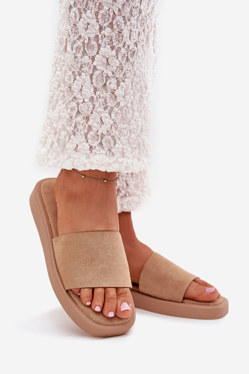 Dámské Pantofle Na Platformě Z Eko Semiše Tmavě Béžové Jorina