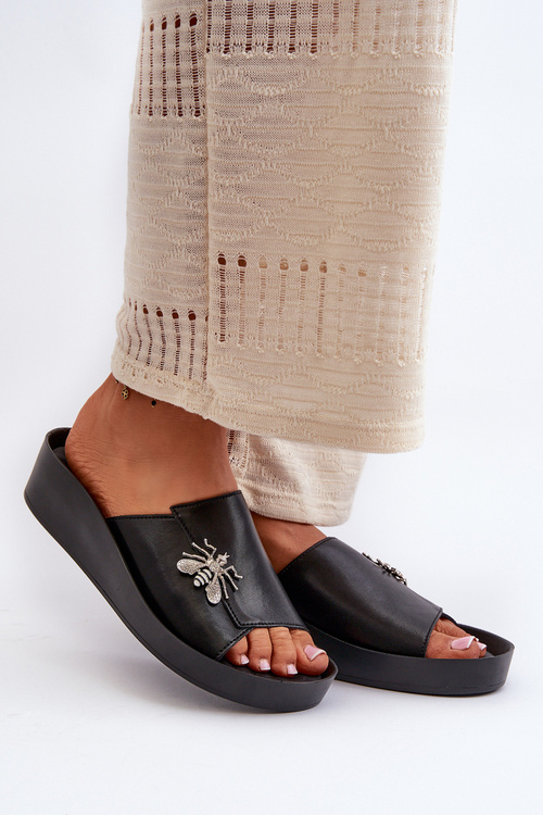 Elegantní Dámské Sandály S Ozdobou Z Přírodní Kůže S.Barski KV27-015 Černé