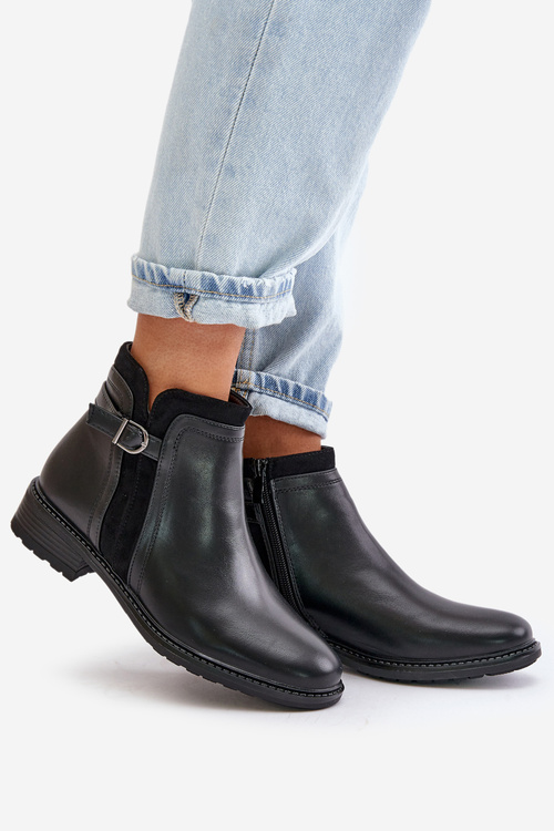 Zateplené Dámske Čižmy S Nízkym Zvrškom Na Zips Z Eko Kože Čierne Taitha