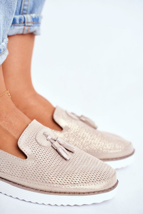 Dámske zlaté kožené mokasíry Amore Mio