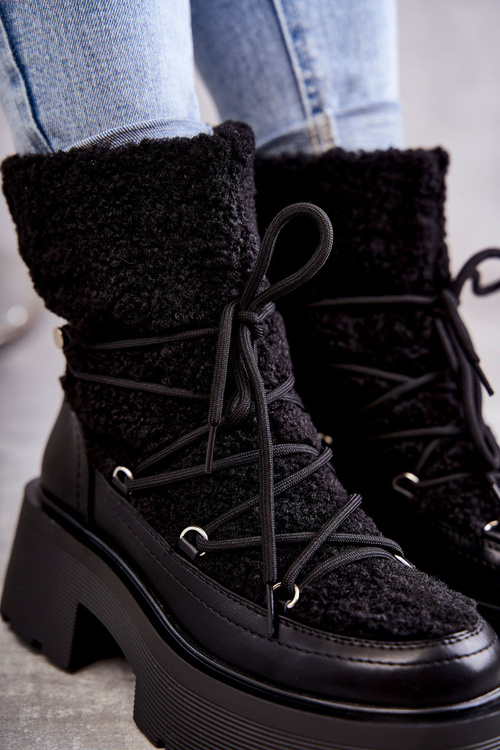 Dámske snehové topánky s ovčími kožou čierny Sanna