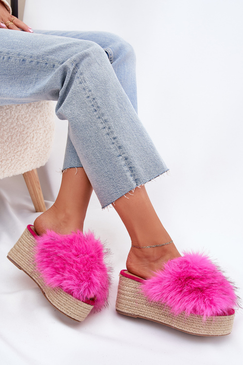 Dámské Pantofle Na Klínu S Kožíškem A Pletením Fuchsie Virela
