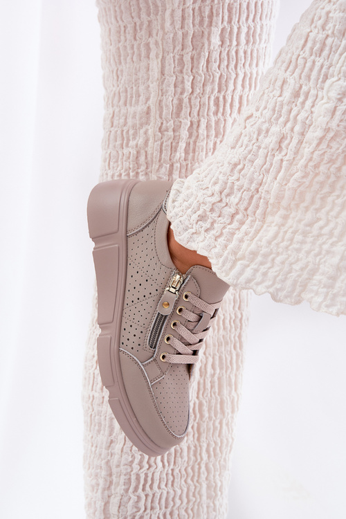 Kožené Sportovní Boty Tenisky Na Platformě Se Zipem Vinceza 88019 Tmavě Béžové