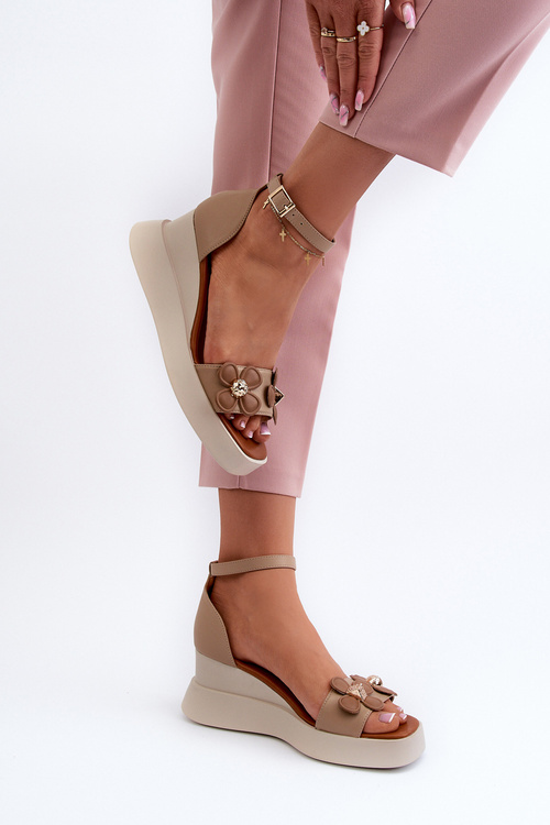 Dámské sandály na platformě a kotníkové boty s květinami Beige Foviana