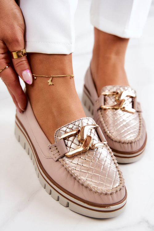 Dámske kožené mokasíry na platforme Beige Venesia