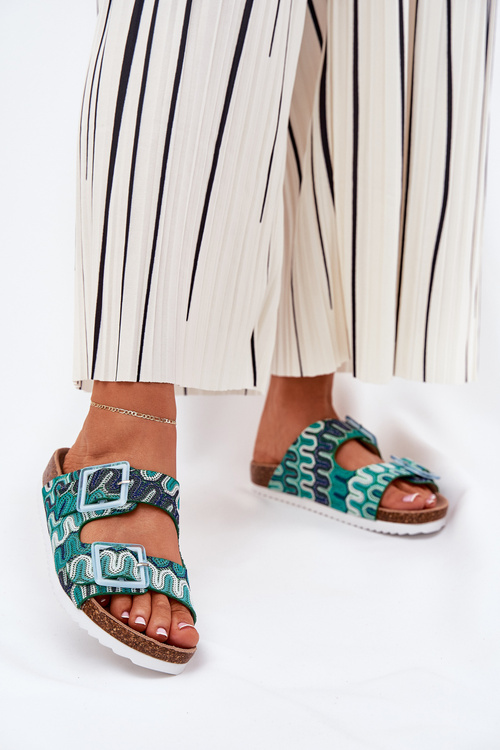 Dámské Pantofle S Přezkami A Briliantem S.Barski RB51-006 Zelené