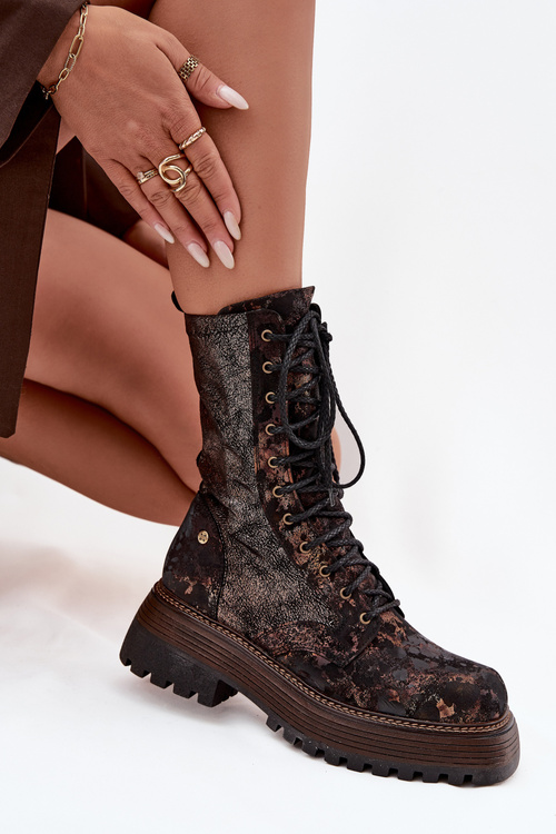 Dámské Kožené Workery Work Shoes Maciejka 06203-32 Hnědo Zlato