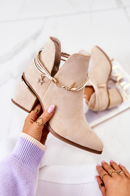 Semišové topánky kovbojské topánky s pruhmi béžová iness