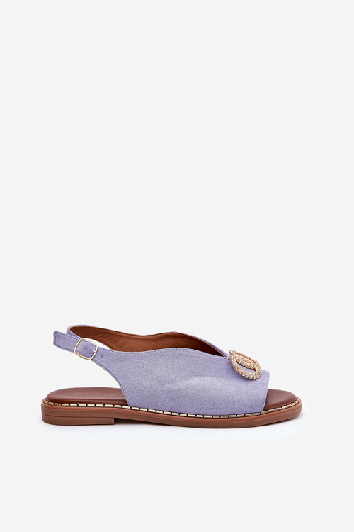 Dámské Sandály S Dekorací Na Ploché Modré Obuvi Eko Velur Béžové Ralisses