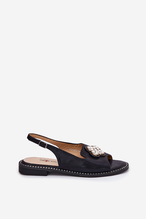 Dámske Sandále Na Plochom Opätku S Ozdobným Detailom S.Barski KV51-080 Čierne