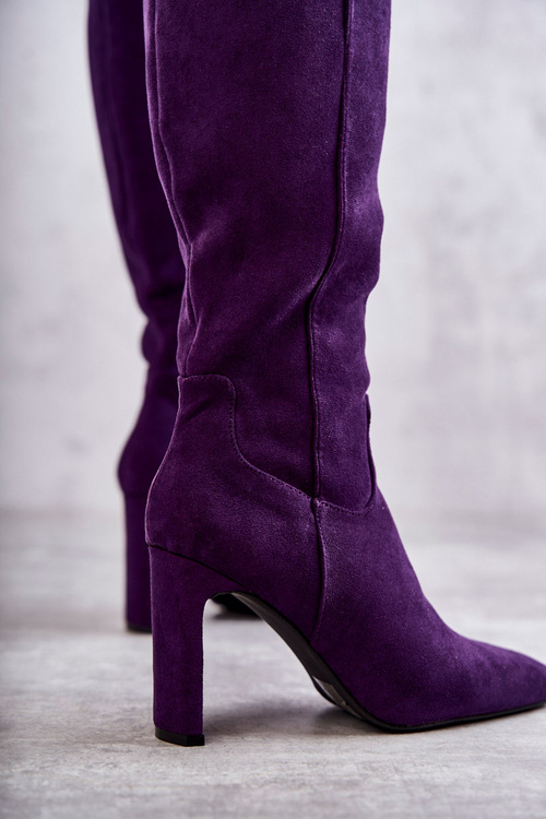 Dámské kozačky na podpatku ke kolenům tmavě fialové Truly Love