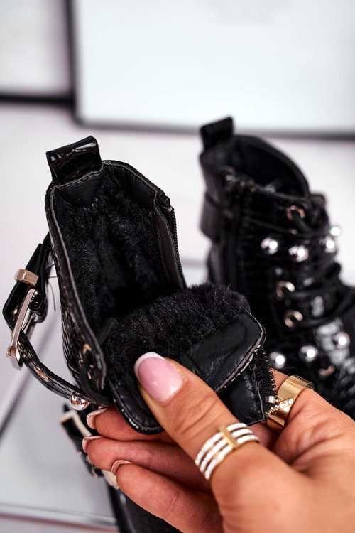 Dětské Boty zateplené Se Zipem Lakované Černé Mary