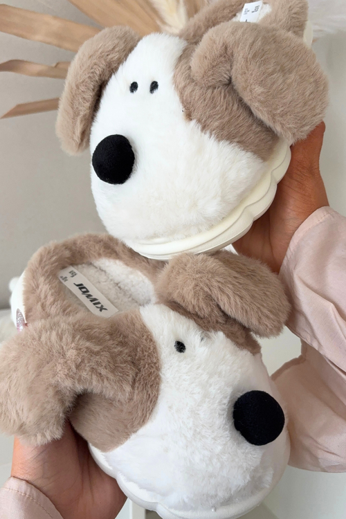 Detské plyšové papuče šteniatka béžové Farnise