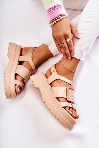 Dámské kožené sandály na platformě Tmave béžové Corene