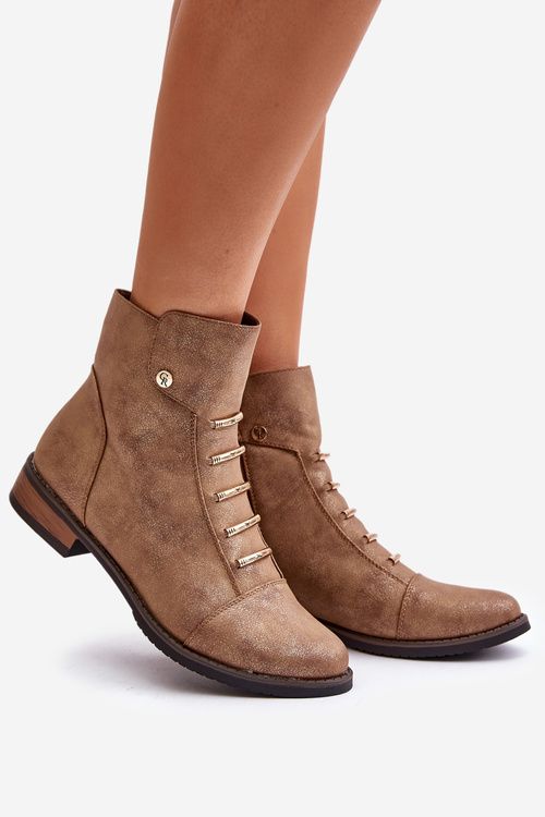 Zateplené dámské boty na plochém podpatku zlaté Labise