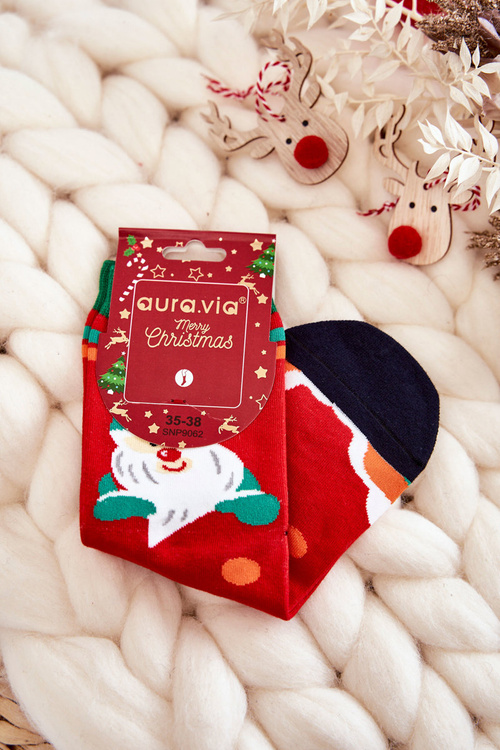 Dámské Ponožky S Vánočním Vzorem V Santa Clause Červene