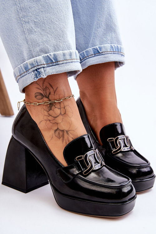 Kožené čerpadlá na masívnom päte čierne maximo