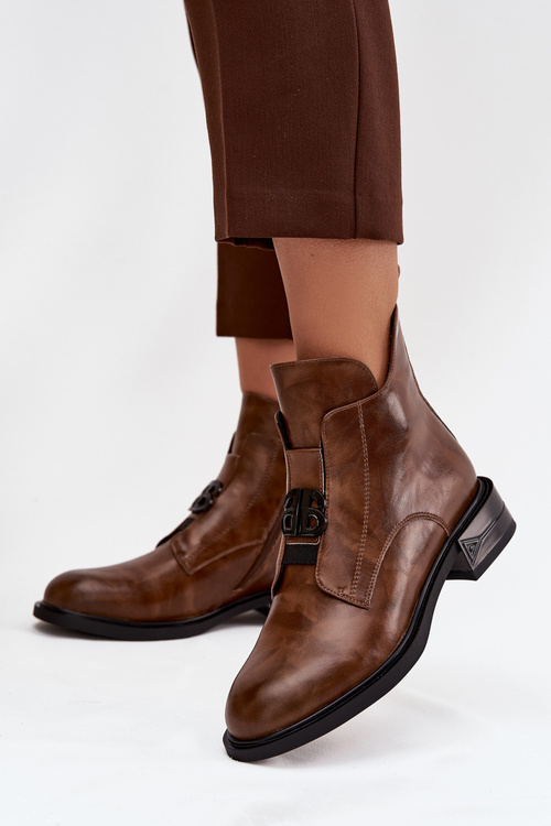 Zateplené kožené dámské kotníkové boty s ozdobným detailem hnědé Briselda