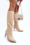 Kůže na vysokém podpatku přes kolena Bežové Serpens