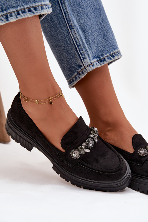 Eko Semišové Mokasíny Dámské S Dekorativní Broží Černé Valiana