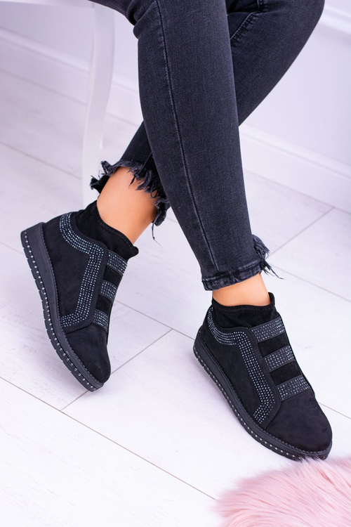 Semišové černé dámská sportovní obuv se zirkony Petite