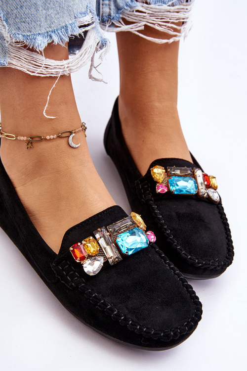 Dámské semišové mokasíny s krystaly černe Lucille