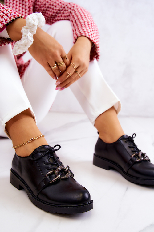 Kůže boty vázané ornamentem Black Larosa