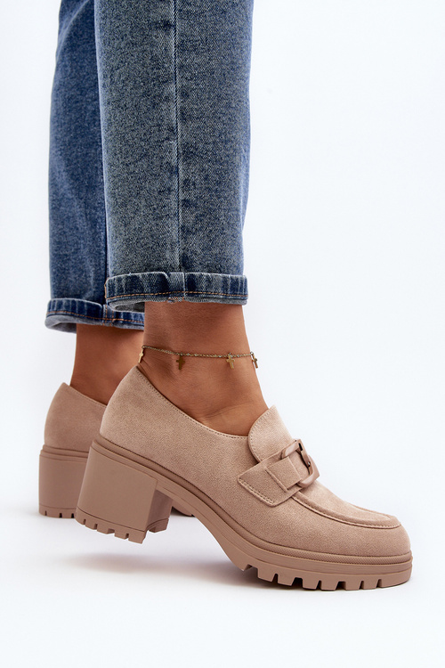 Sametové boty na robustním podpatku béžové Finley