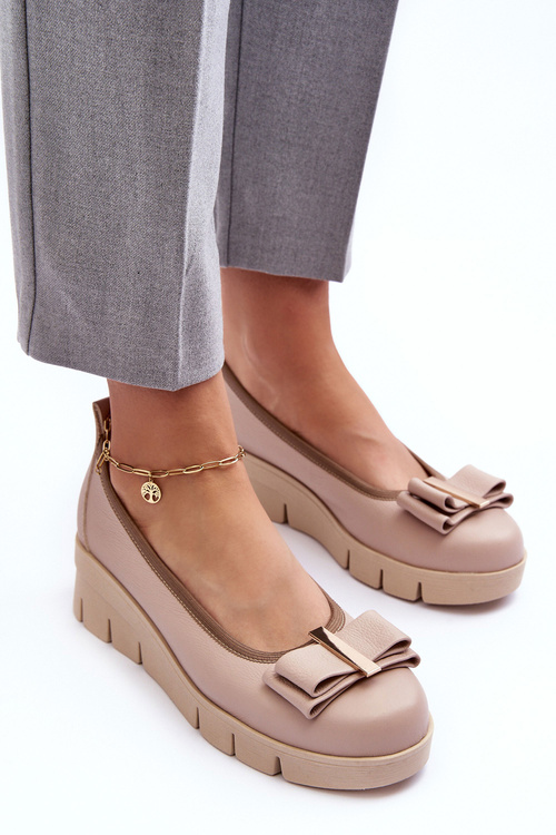 Balerínky kožené na platformě s ozdobou béžové Lewski 3384