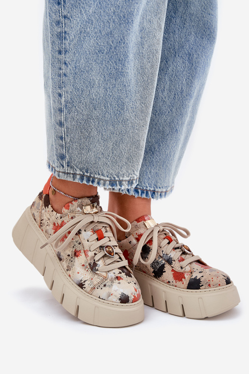 Kožené sneakersy na platforme Maciejka 06891-18 béžové