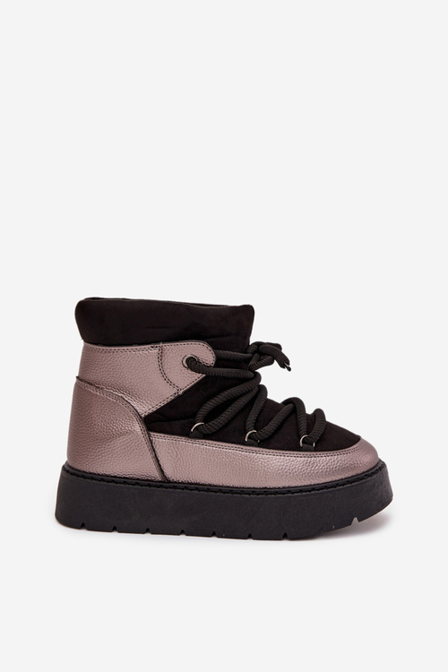 Nízke Dámske Snehule Zateplené Kožušinou S Hrubým Šnurovaním Čierne Xarina