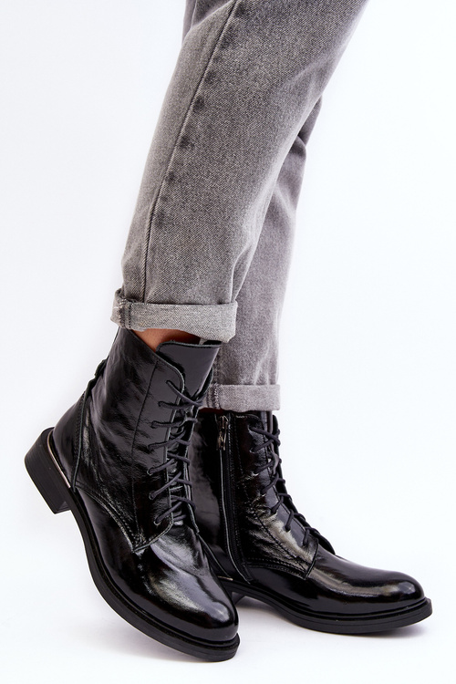 Pohodlné Lakované Zateplené Botky Černé Lemar Revin