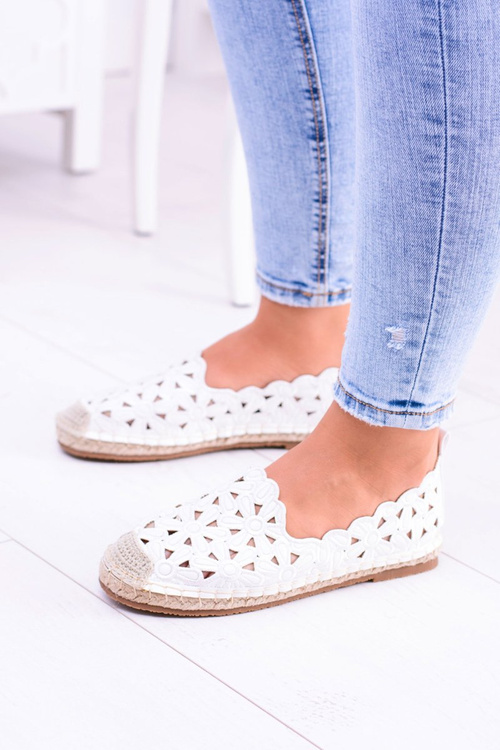 Lu Boo Dámske baleríny biele espadrilly s kvetmi Macarena