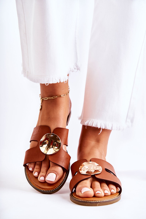 Pohodlné flip -flops s dekoráciou Brown Leila