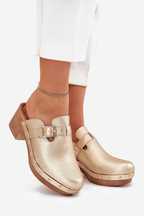 Dámské sandály na podpatku se sponou zlaté Veldexina