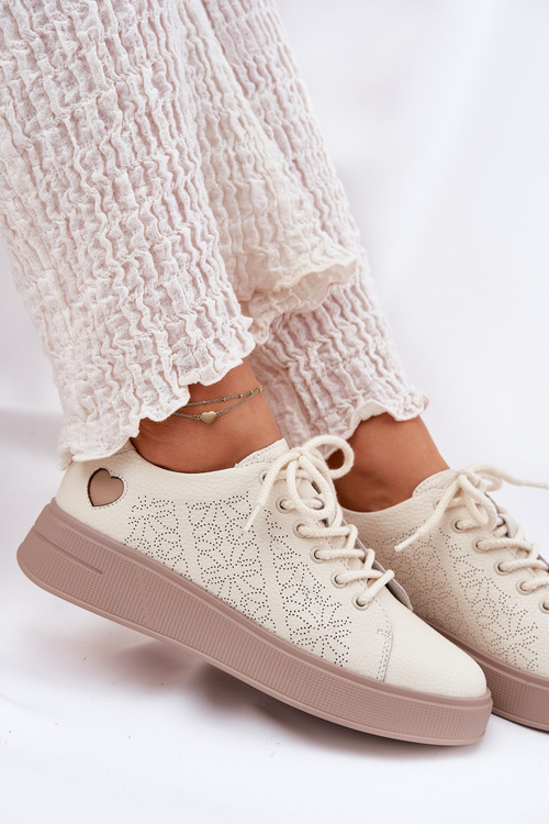 Dámské Kožené Sneakersy Na Platformě Vinceza 88018 Béžové