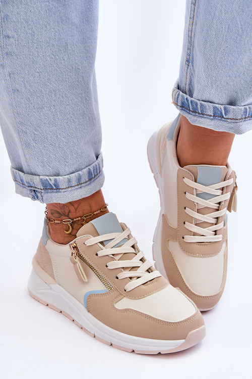 Dámske športové topánky s larisou béžovou zipsom