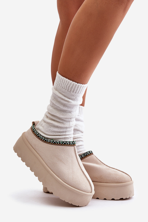 Dámské Pantofle Na Platformě S Vyšitím Světle Béžové Neroma