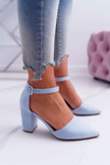 Dámské Lodičky Na Podpatku Semišové Světle modré MadamStyle