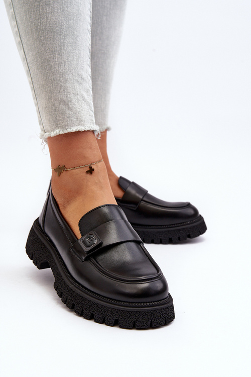 Čierne dámske mokasíny Flanila s remeňom
