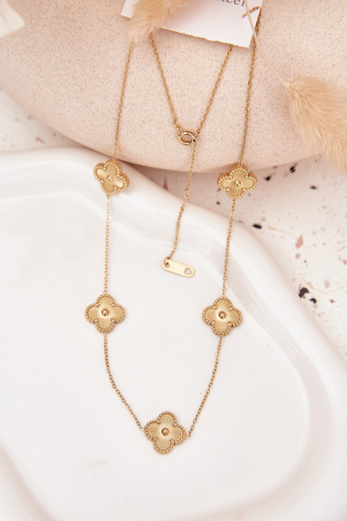 Nerezový reťazec s kvetmi zlatý